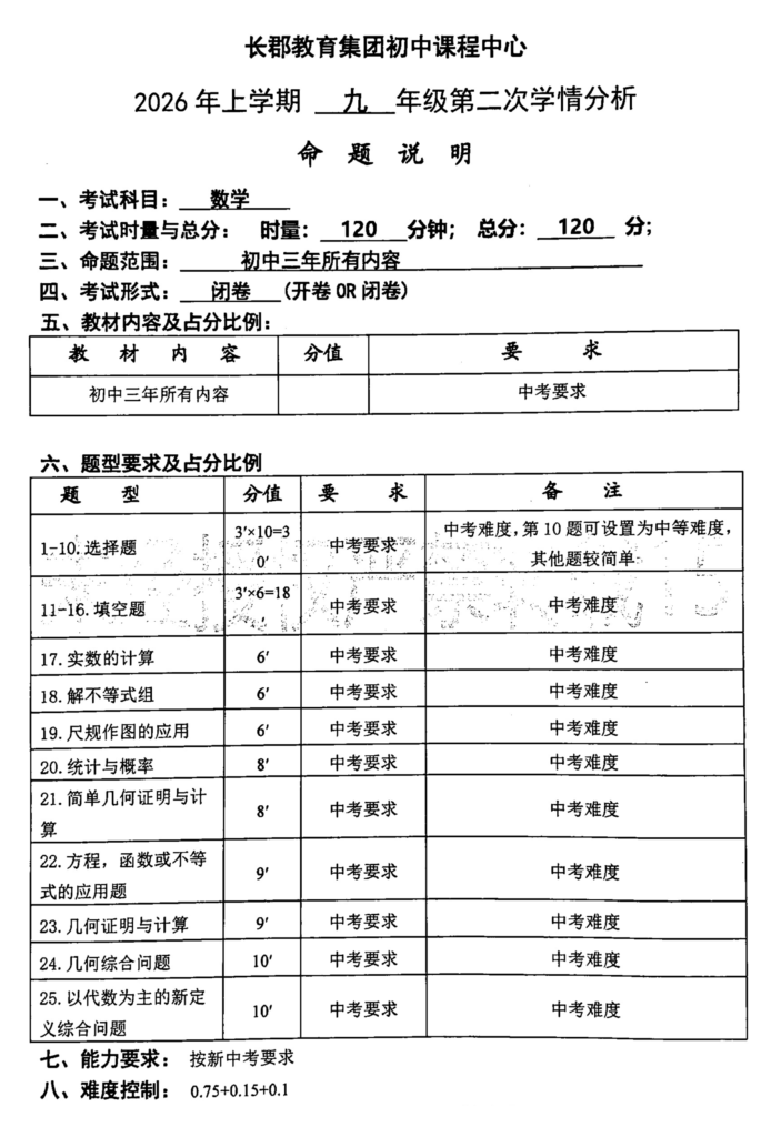 图片[3]-26春长郡二模(5.11-5.12)考试命题说明-全科